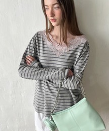 GIUNON | 2way border lace tops / 2wayボーダーレーストップス(Tシャツ/カットソー)