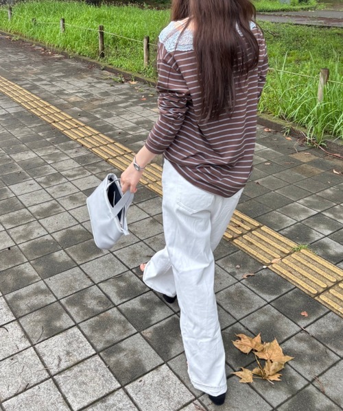 GIUNON(ジウノン)の「2way border lace tops / 2wayボーダーレーストップス(Tシャツ/カットソー・レディース・ネイビー/ブルー/グレー/ブラウン・FREE)」の12枚目の写真