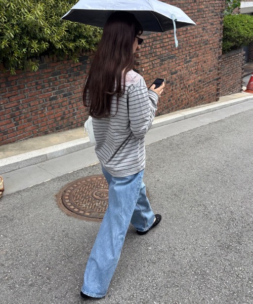 GIUNON(ジウノン)の「2way border lace tops / 2wayボーダーレーストップス(Tシャツ/カットソー・レディース・ネイビー/ブルー/グレー/ブラウン・FREE)」の7枚目の写真