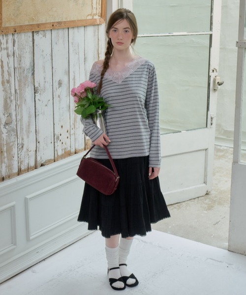 GIUNON(ジウノン)の「2way border lace tops / 2wayボーダーレーストップス(Tシャツ/カットソー・レディース・ネイビー/ブルー/グレー/ブラウン・FREE)」の22枚目の写真