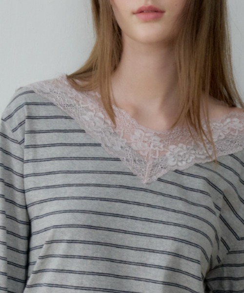 GIUNON(ジウノン)の「2way border lace tops / 2wayボーダーレーストップス(Tシャツ/カットソー・レディース・ネイビー/ブルー/グレー/ブラウン・FREE)」の18枚目の写真