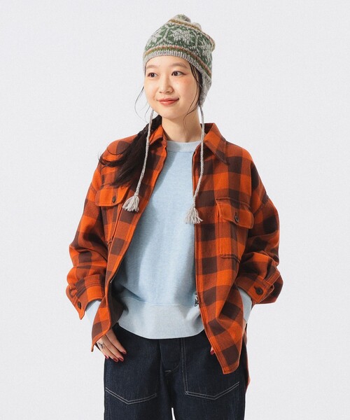 BEAMS BOY(ビームスボーイ)の「チェック ビッグ シャツ ブルゾン(ブルゾン・レディース・オフホワイト/オレンジ・2/1/0)」の2枚目の写真