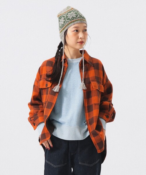 BEAMS BOY(ビームスボーイ)の「チェック ビッグ シャツ ブルゾン(ブルゾン・レディース・オフホワイト/オレンジ・2/1/0)」の13枚目の写真