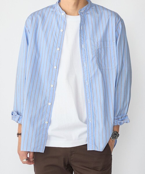 SHIPS(シップス)の「〈MADE IN JAPAN〉タイプライター バンドカラー シャツ(シャツ/ブラウス・メンズ・ベージュ/ライトブルー/ホワイト/オフホワイト/ネイビー/ブルー系・MEDIUM/SMALL/LARGE/X-LARGE)」の6枚目の写真