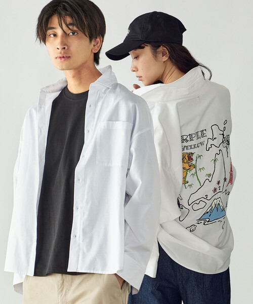 Purple&Yellow(パープルアンドイエロー)の「スーベニア刺繍シャツ(シャツ/ブラウス・メンズ・ネイビー/ホワイト・L/M)」の1枚目の写真