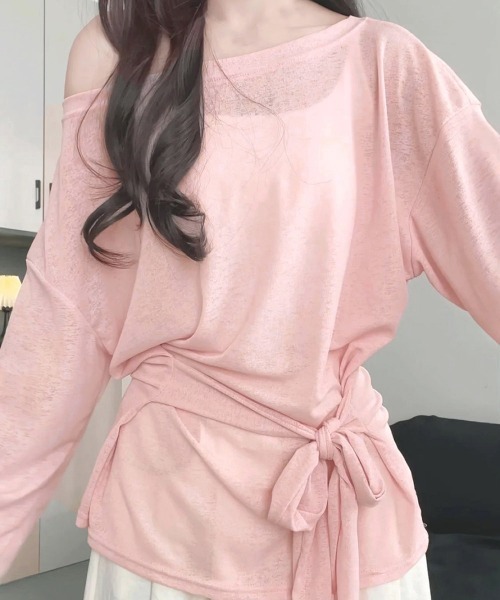 Miniministore(ミニミニストア)の「シアートップス ボートネック カットソー(Tシャツ/カットソー・レディース・ブラック/ピンク/ホワイト/ライトブルー・FREE)」の4枚目の写真