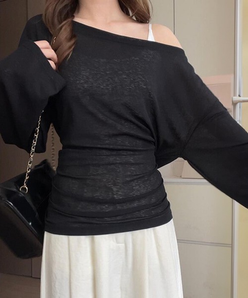 Miniministore(ミニミニストア)の「シアートップス ボートネック カットソー(Tシャツ/カットソー・レディース・ブラック/ピンク/ホワイト/ライトブルー・FREE)」の3枚目の写真