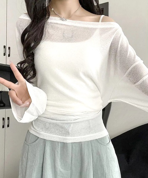 Miniministore(ミニミニストア)の「シアートップス ボートネック カットソー(Tシャツ/カットソー・レディース・ブラック/ピンク/ホワイト/ライトブルー・FREE)」の5枚目の写真