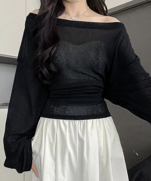 Miniministore(ミニミニストア)の「シアートップス ボートネック カットソー(Tシャツ/カットソー・レディース・ブラック/ピンク/ホワイト/ライトブルー・FREE)」の7枚目の写真