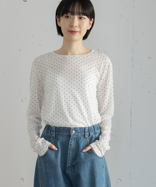 POU DOU DOU(プードゥドゥ)の「ドットプリントシアートップス(Tシャツ/カットソー・レディース・オフホワイト/グレー・3)」の22枚目の写真