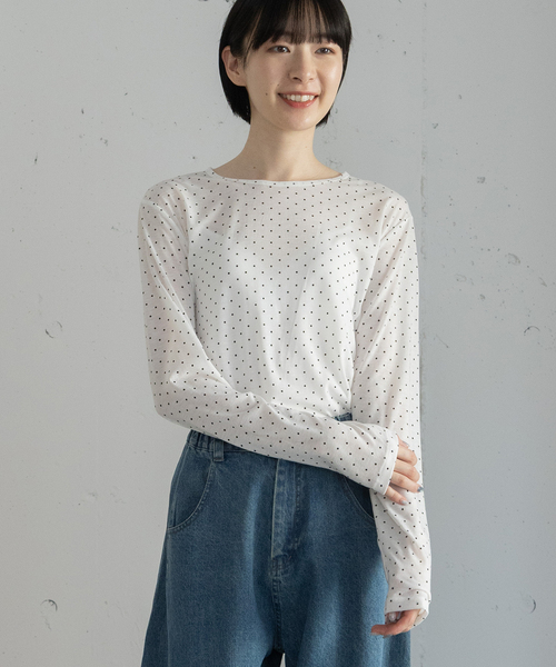 POU DOU DOU(プードゥドゥ)の「ドットプリントシアートップス(Tシャツ/カットソー・レディース・オフホワイト/グレー・3)」の21枚目の写真