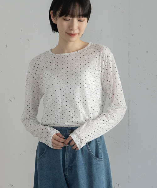 POU DOU DOU(プードゥドゥ)の「ドットプリントシアートップス(Tシャツ/カットソー・レディース・オフホワイト/グレー・3)」の20枚目の写真