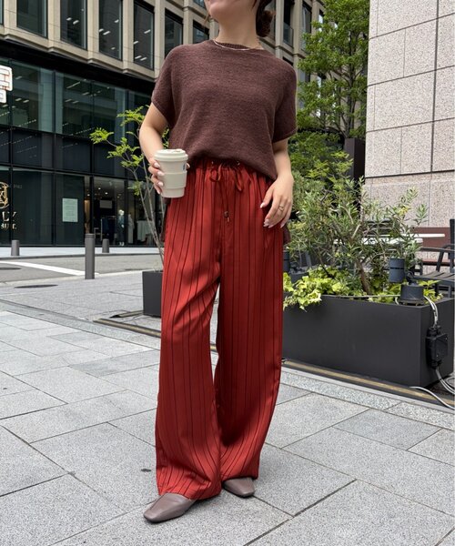 Jena espace merveilleux(ジェナ エスパスメルヴェイユ)の「サテンストライプパンツ(その他パンツ・レディース・ブラック/オレンジ・FREE)」の1枚目の写真
