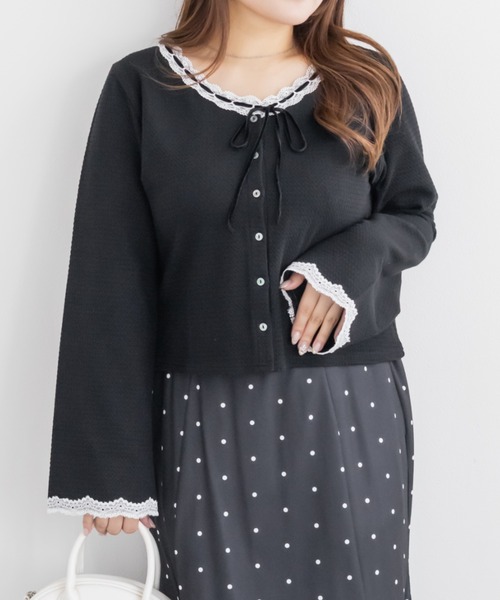 CLETTE(クレット)の「ベロアリボン&ハシゴレースカーディガン(カーディガン/ボレロ・レディース・ライトグレー/ブラック/アイボリー・LL/3L/4L)」の7枚目の写真