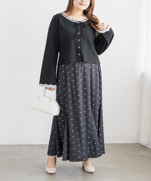 CLETTE(クレット)の「ベロアリボン&ハシゴレースカーディガン(カーディガン/ボレロ・レディース・ライトグレー/ブラック/アイボリー・LL/3L/4L)」の8枚目の写真
