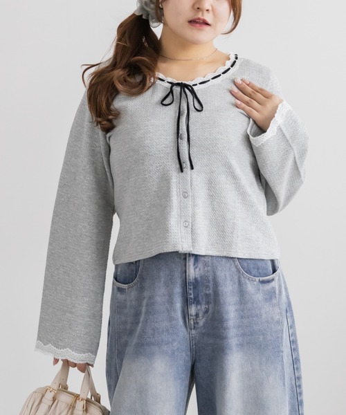 CLETTE(クレット)の「ベロアリボン&ハシゴレースカーディガン(カーディガン/ボレロ・レディース・ライトグレー/ブラック/アイボリー・LL/3L/4L)」の11枚目の写真