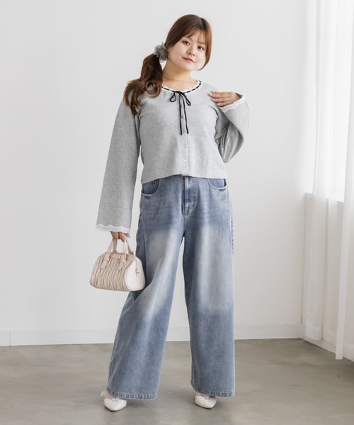 CLETTE(クレット)の「ベロアリボン&ハシゴレースカーディガン(カーディガン/ボレロ・レディース・ライトグレー/ブラック/アイボリー・LL/3L/4L)」の12枚目の写真