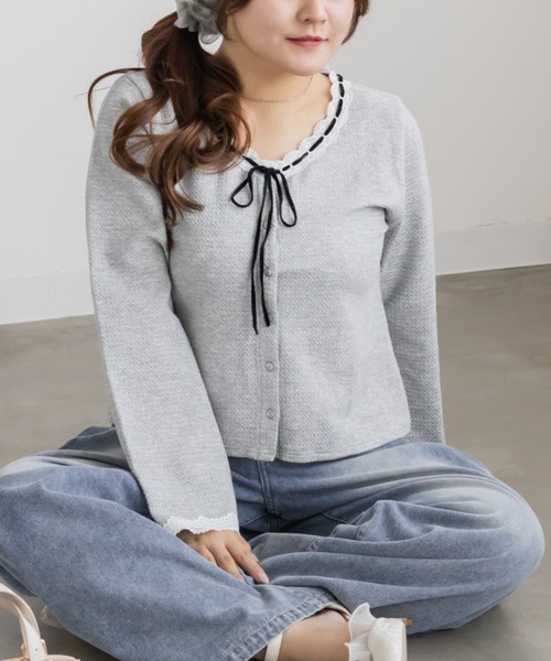 CLETTE(クレット)の「ベロアリボン&ハシゴレースカーディガン(カーディガン/ボレロ・レディース・ライトグレー/ブラック/アイボリー・LL/3L/4L)」の13枚目の写真