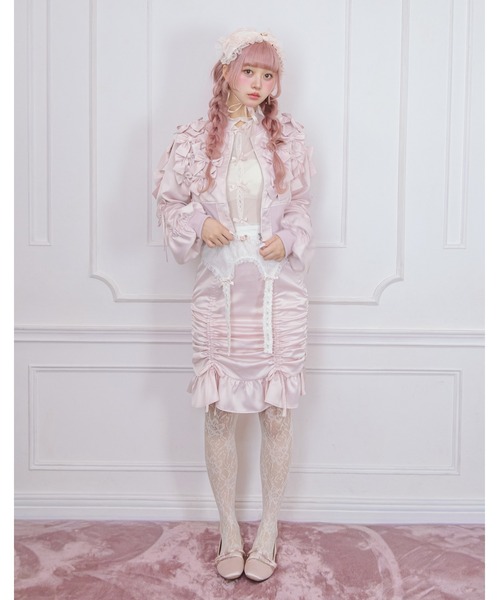 Fiorforte(フィオルフォルテ)の「many ribbon satin blouson(ブルゾン・レディース・ブラック/ピンク・FREE)」の6枚目の写真