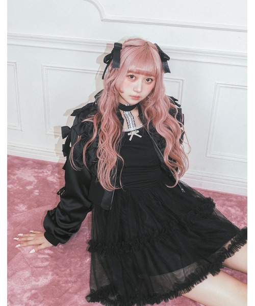Fiorforte(フィオルフォルテ)の「many ribbon satin blouson(ブルゾン・レディース・ブラック/ピンク・FREE)」の11枚目の写真