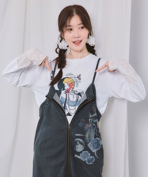 iS ScoLar（イズスカラー）の「563204：エース柄 袖シアー素材切替プルオーバー（Tシャツ/カットソー・レディース・オフホワイト/ブラック・M）」の12枚目の写真