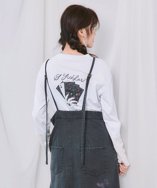 iS ScoLar（イズスカラー）の「563204：エース柄 袖シアー素材切替プルオーバー（Tシャツ/カットソー・レディース・オフホワイト/ブラック・M）」の13枚目の写真