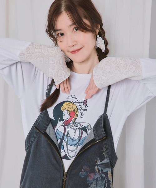 iS ScoLar（イズスカラー）の「563204：エース柄 袖シアー素材切替プルオーバー（Tシャツ/カットソー・レディース・オフホワイト/ブラック・M）」の14枚目の写真