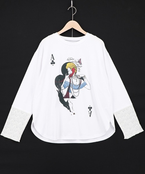 iS ScoLar（イズスカラー）の「563204：エース柄 袖シアー素材切替プルオーバー（Tシャツ/カットソー・レディース・オフホワイト/ブラック・M）」の16枚目の写真