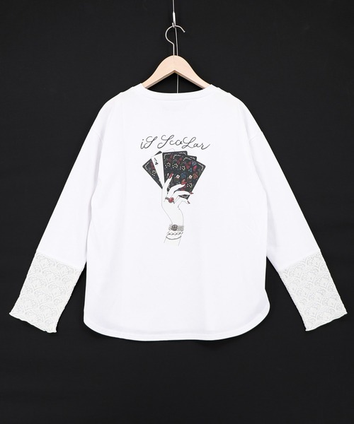 iS ScoLar（イズスカラー）の「563204：エース柄 袖シアー素材切替プルオーバー（Tシャツ/カットソー・レディース・オフホワイト/ブラック・M）」の17枚目の写真
