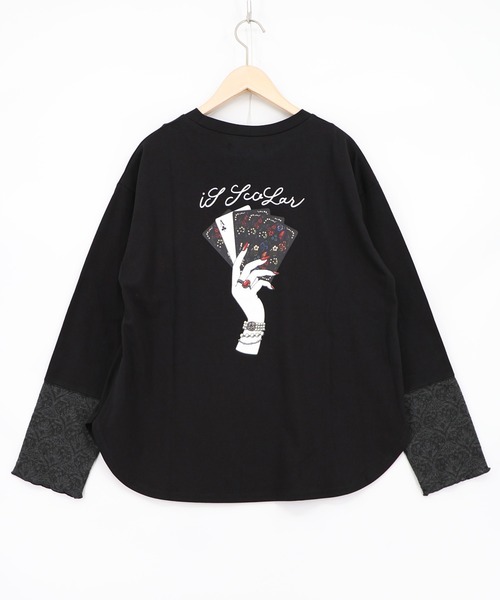 iS ScoLar（イズスカラー）の「563204：エース柄 袖シアー素材切替プルオーバー（Tシャツ/カットソー・レディース・オフホワイト/ブラック・M）」の7枚目の写真