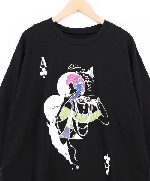 iS ScoLar（イズスカラー）の「563204：エース柄 袖シアー素材切替プルオーバー（Tシャツ/カットソー・レディース・オフホワイト/ブラック・M）」の9枚目の写真