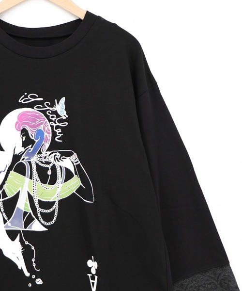 iS ScoLar（イズスカラー）の「563204：エース柄 袖シアー素材切替プルオーバー（Tシャツ/カットソー・レディース・オフホワイト/ブラック・M）」の10枚目の写真