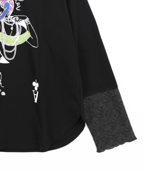 iS ScoLar（イズスカラー）の「563204：エース柄 袖シアー素材切替プルオーバー（Tシャツ/カットソー・レディース・オフホワイト/ブラック・M）」の11枚目の写真