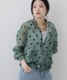ドット柄シフォンブルゾンジャケット