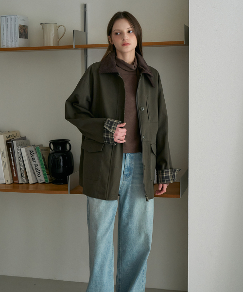 DEHEVE（デヘヴェ）の「Check Sleeve Work Jacket [Khaki]（その他アウター・レディース・カーキ・OS）」の2枚目の写真