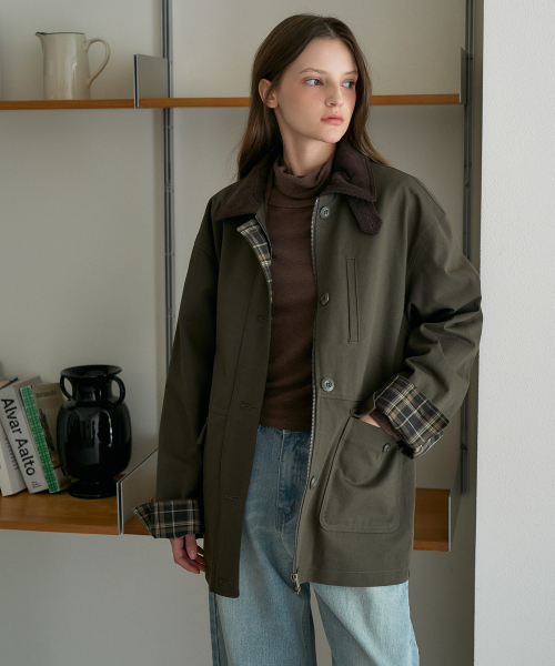DEHEVE（デヘヴェ）の「Check Sleeve Work Jacket [Khaki]（その他アウター・レディース・カーキ・OS）」の4枚目の写真