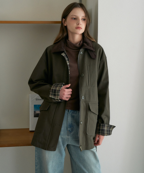 DEHEVE（デヘヴェ）の「Check Sleeve Work Jacket [Khaki]（その他アウター・レディース・カーキ・OS）」の6枚目の写真