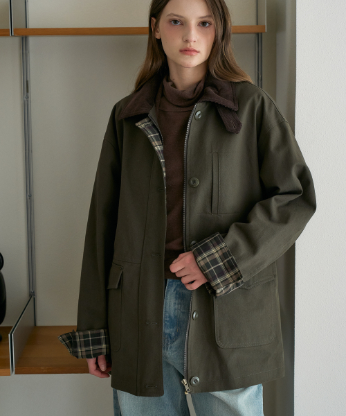 DEHEVE（デヘヴェ）の「Check Sleeve Work Jacket [Khaki]（その他アウター・レディース・カーキ・OS）」の8枚目の写真