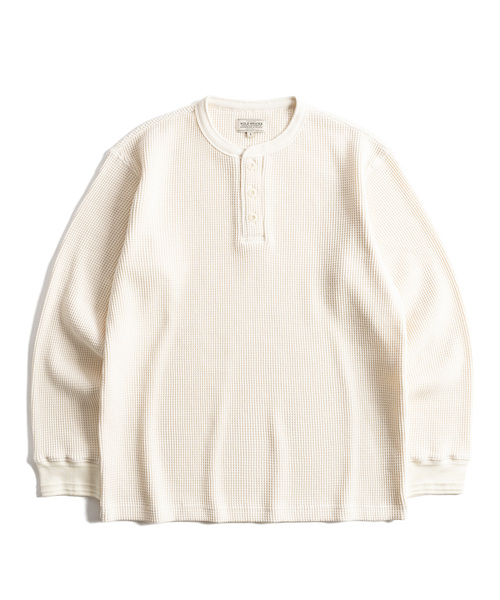 WILD BRICKS(ワイルドブリックス)の「W26 ヘビーワッフル ヘンリーネック長袖Tシャツ(3色)(Tシャツ/カットソー・レディース・ブラック/オリーブ/アイボリー・MEDIUM/LARGE/X-LARGE)」の1枚目の写真