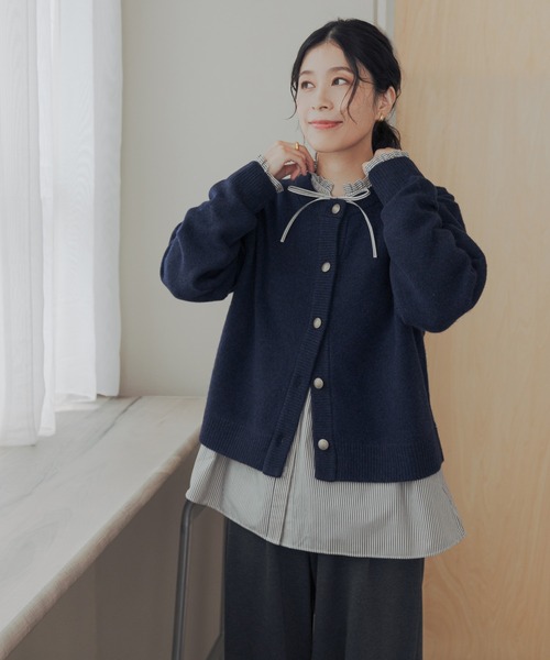 URBAN RESEARCH DOORS(アーバンリサーチドアーズ)の「ハミルトンウールクルーネックカーディガン(カーディガン/ボレロ・レディース・ネイビー/イエロー/ライトベージュ・FREE)」の22枚目の写真