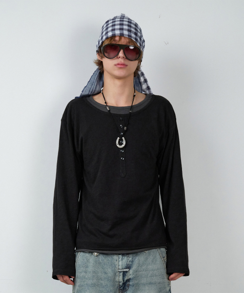 THEVINYLHOUSE(ザバイニルハウス)の「BUTTON LAYERED LS TEE ブラック(Tシャツ/カットソー・レディース・その他・SMALL/MEDIUM/LARGE)」の8枚目の写真