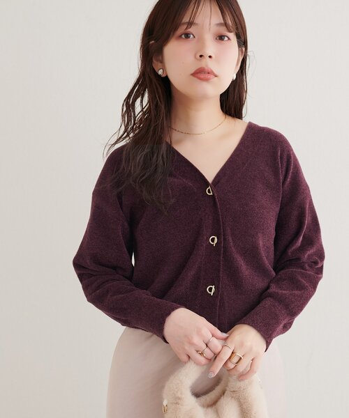natural couture(ナチュラルクチュール)の「もちもちモールヤーンハトメバーカーディガン(カーディガン/ボレロ・レディース・ピンクベージュ/ボルドー/ブラウン/グレイッシュベージュ/アイボリー・FREE)」の1枚目の写真