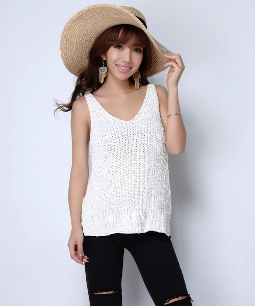 EIMY ISTOIRE（エイミーイストワール）の「summer knit tank（ニット/セーター・レディース・ブラック/オフホワイト/ピンク・FREE）」の2枚目の写真