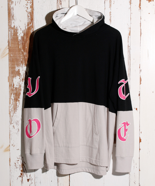 VOTE MAKE NEW CLOTHES（ボートメイクニュークローズ）の「VOTE MAKE NEW CLOTHES ヴォートメイクニュークローズ / 2-TONE L/S HOODIE 2トーンロングスリーブフーディ（パーカー・メンズ・ブラック/レッド/ブルー・MEDIUM/SMALL/LARGE）」の2枚目の写真