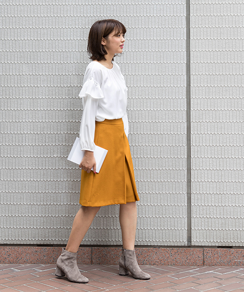 NATURAL BEAUTY BASIC（ナチュラルビューティーベーシック）の「ボタニーサージボックスプリーツスカート＜ハンドウォッシャブル＞（スカート・レディース・グレー/ブラック/イエロー系その他・X-SMALL/LARGE/MEDIUM/SMALL）」の12枚目の写真