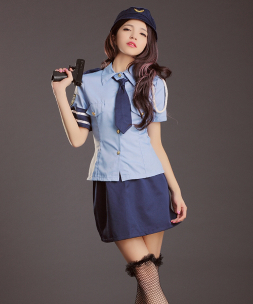 OSYAREVO（オシャレボ）の「コスプレ 婦人警官 ポリス レディース ホワイトデー 記念日（コスチューム/パーティーグッズ・レディース・ホワイト/ブルー・LARGE/MEDIUM/X-LARGE）」の3枚目の写真