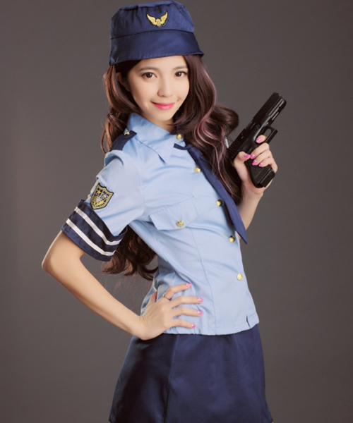 OSYAREVO（オシャレボ）の「コスプレ 婦人警官 ポリス レディース ホワイトデー 記念日（コスチューム/パーティーグッズ・レディース・ホワイト/ブルー・LARGE/MEDIUM/X-LARGE）」の5枚目の写真