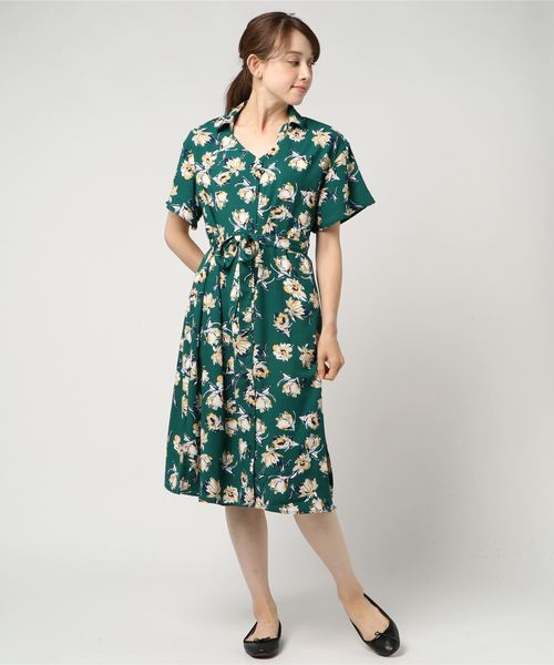 VENCEEXCHANGE（ヴァンスエクスチェンジ）の「花柄シャツワンピース（ワンピース・レディース・グリーン/スカイブルー・M）」の6枚目の写真