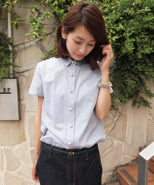 BEAUTY&YOUTH UNITED ARROWS（ビューティーアンドユースユナイテッドアローズ）の「BYSF ♪コットンテンセル フェイクパールフレンチスリーブ ◆（シャツ/ブラウス・レディース・ホワイト/ライトブルー/ターコイズブルー・フリー）」の3枚目の写真