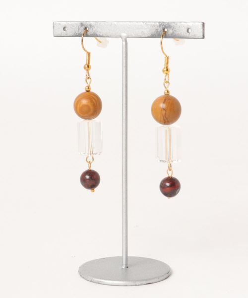 tone(トーン)の「【tesor'stone】ウッドビーズパワーストーンピアス(ピアス(両耳用)・レディース・ブラウン/キャメル・FREE)」の2枚目の写真
